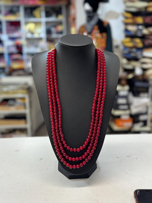 Indian Wedding- Red/Maroon (Bright Red) - Pearl Necklace for Men/Groom for Wedding
