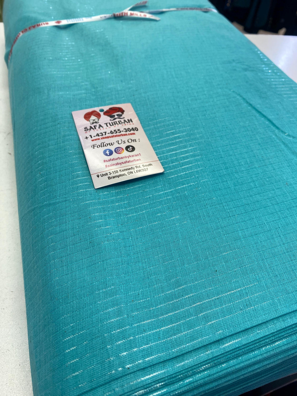 Sikh Turban- Printed Turquoise Blue Colour (Full Voile and Rubia(Medium)/Half and Half Voile)