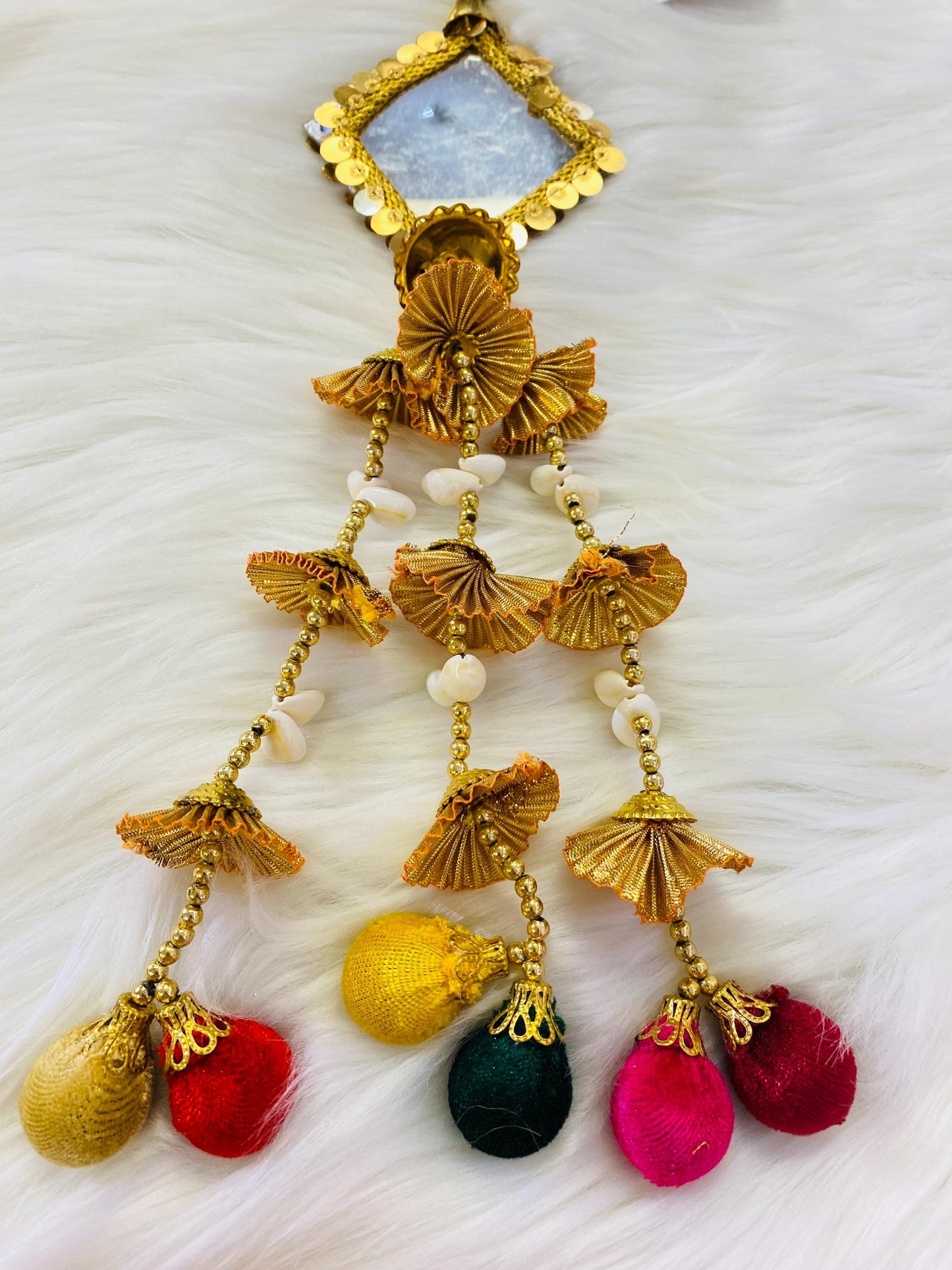 Punjabi Golden parandi with multi Colour beads/ Tassles Hair Extensions with Beads for Women and Girls (Sold per piece)