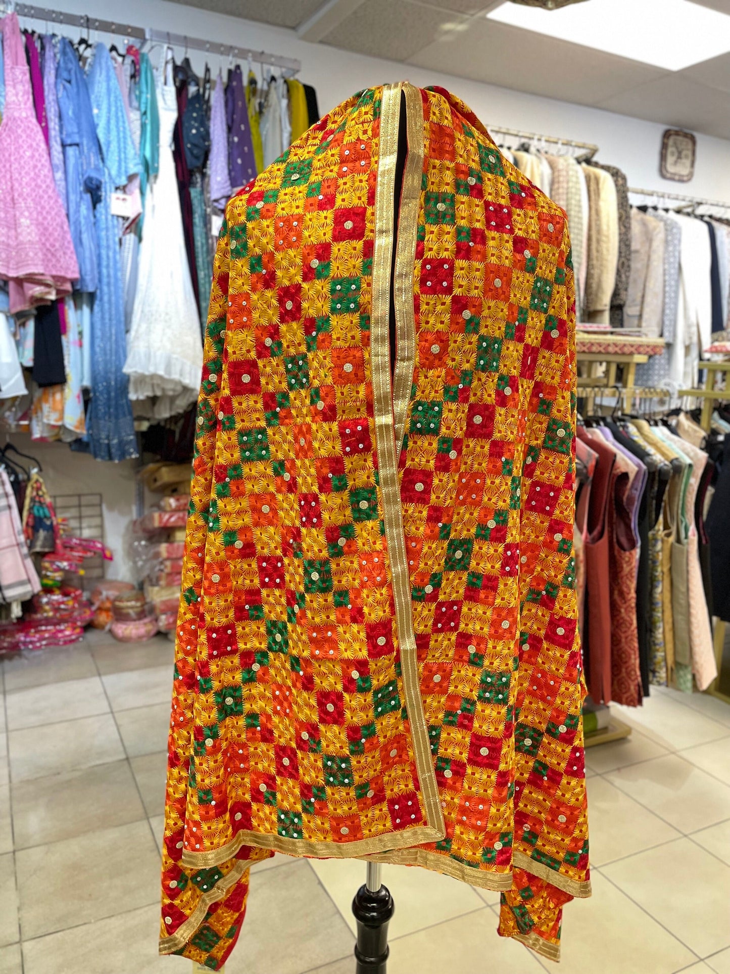Phulkari Dupatta- Women's Phulkari Dupatta, Scarf, Multicolour Phulkari Chunni, Dupatta