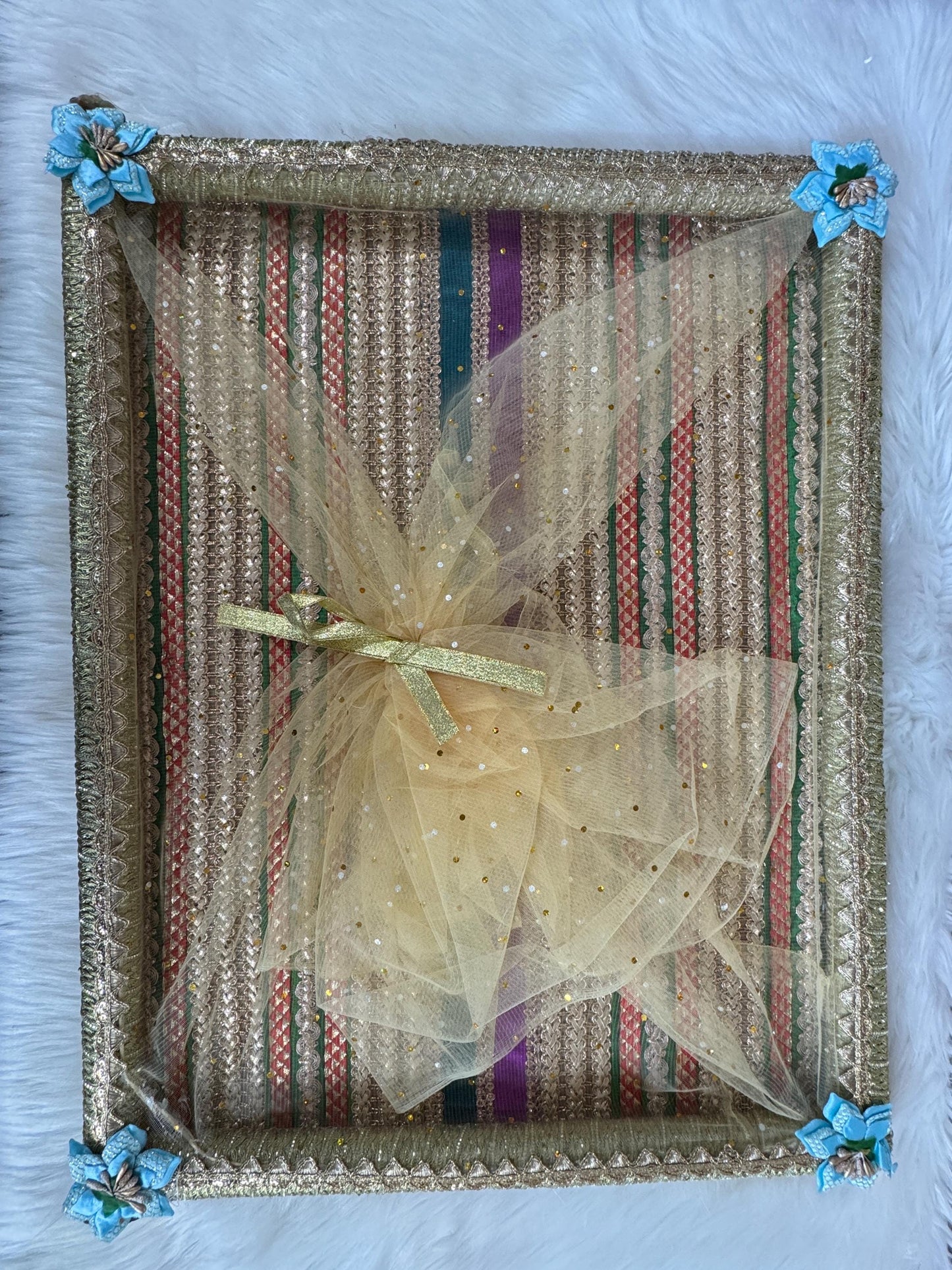 Gifting Best Wishes Wedding/Shagun Tray/Gift/Packing Tray/Decorative multicoloured Tray with Golden Work