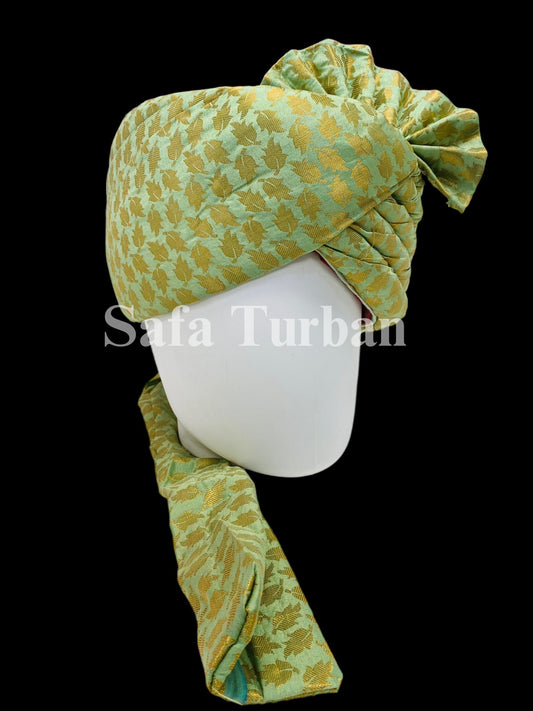 Indian Wedding- Silk Fabric handmade Safa for Groom in Green colour, Groom Head Safa Turban/Pagdi Headwrap for Dulha