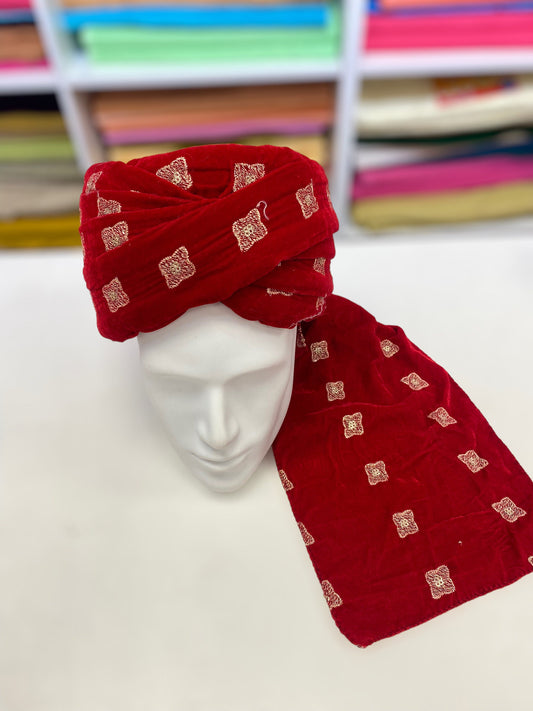 Groom Wedding Turban-Red Velvet Turban- Safa Turban/Pagdi/Premade Turban/ Wedding Safa/Turban/Pagdi for Men (Groom)/ Thalapa
