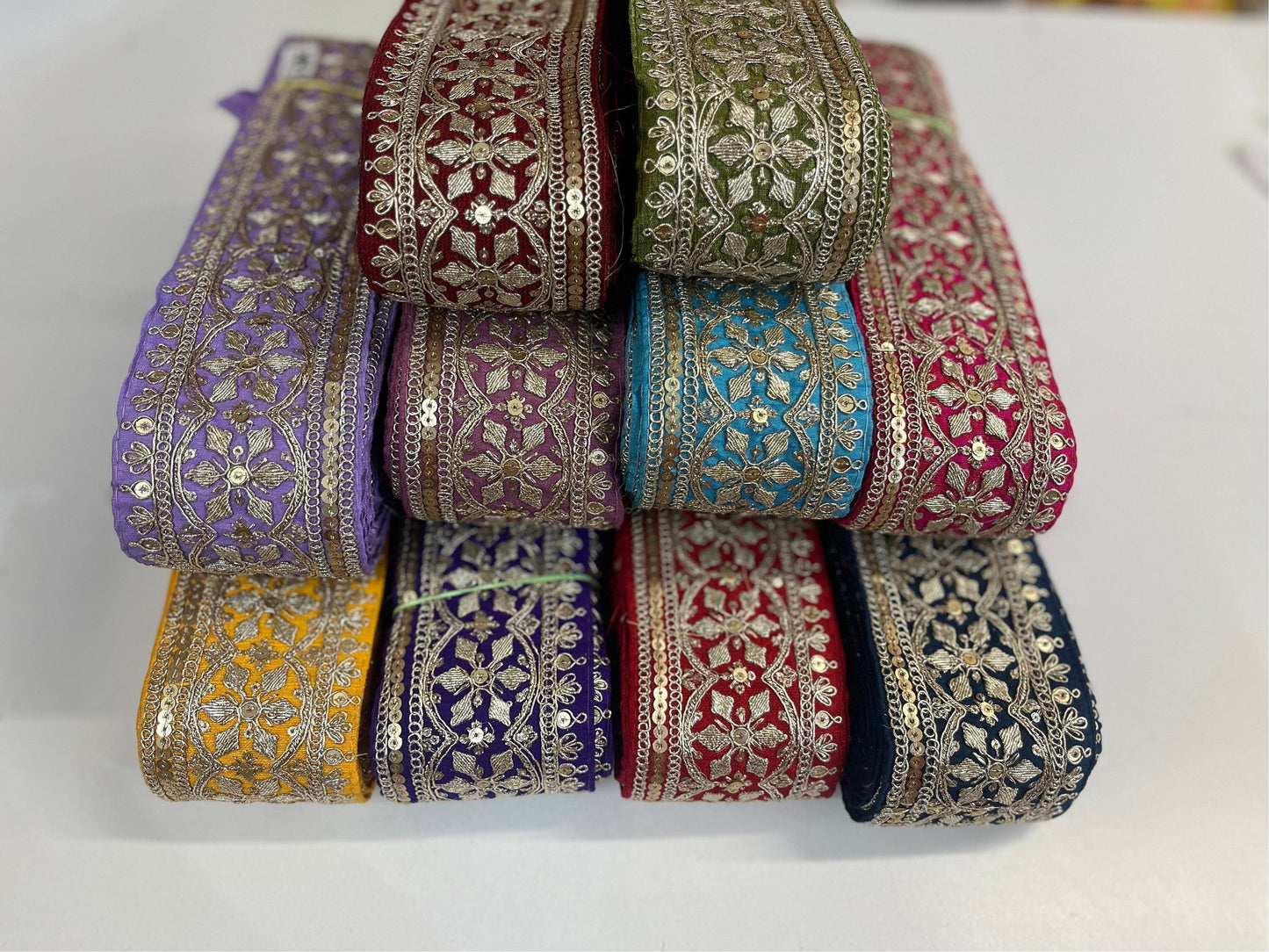 2.75" (inch) width Highlight Border Lace for Dresses, Sarees, Lehenga, Suits, Blouses, Dupatta, Chunri, and Craft (9 meters roll)