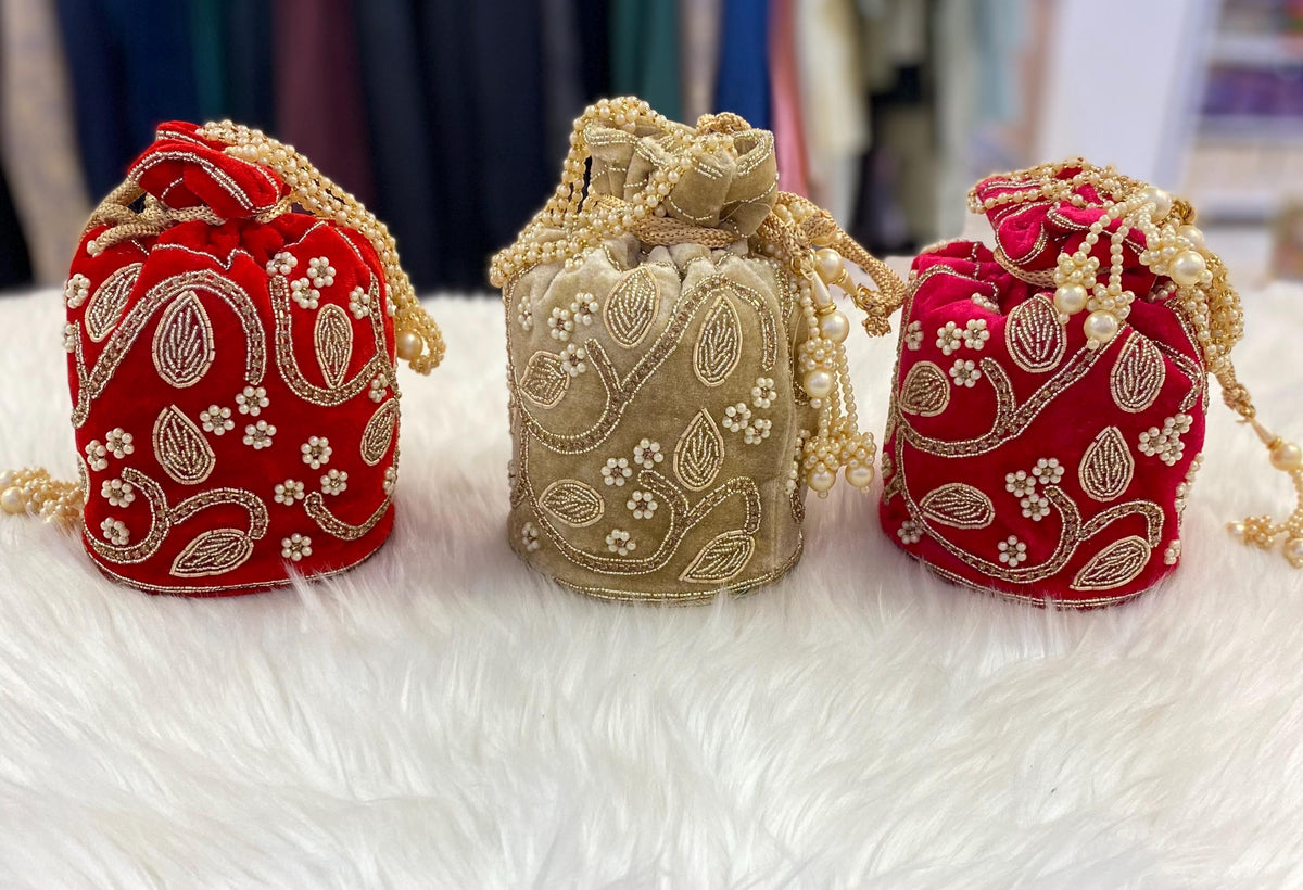 Designer Bridal Potli Bag for women with Embroidery and Embellished Stones