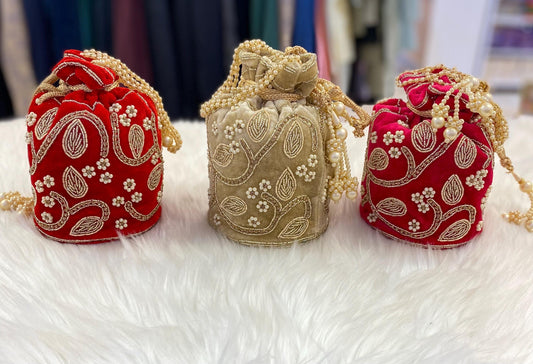 Designer Bridal Potli Bag for women with Embroidery and Embellished Stones