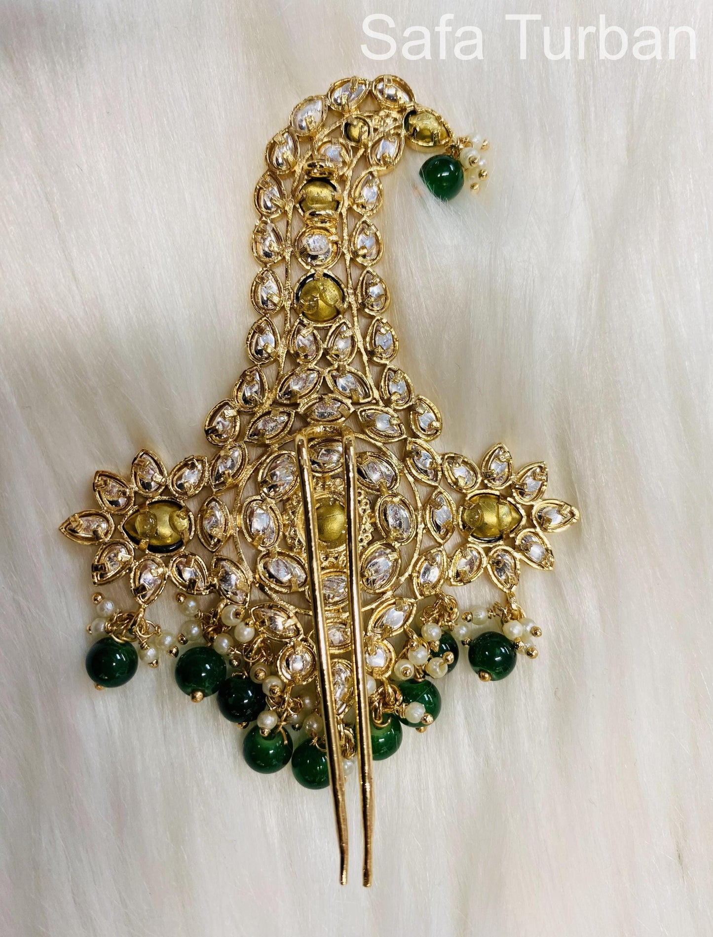 Indian Groom Wedding Accessories- Green Colour- Pachi Kundan Kalangi/Kalgi for Men's Safa/Groom Pagdi