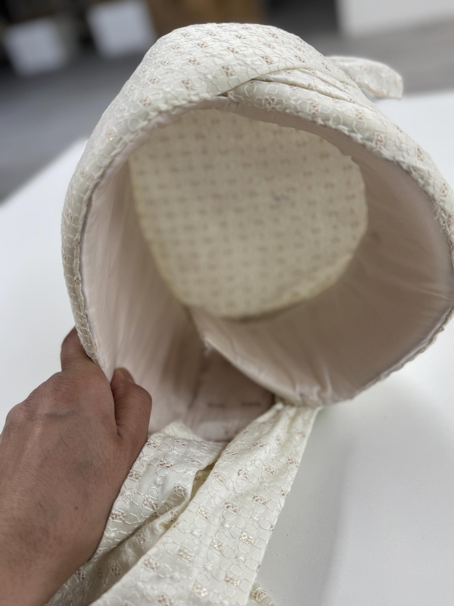 Groom Wedding Turban- Ivory with Golden design Turban- Safa Turban/Pagdi/Premade Turban/ Wedding Safa/Turban/Pagdi for Men (Groom)/ Thalapa