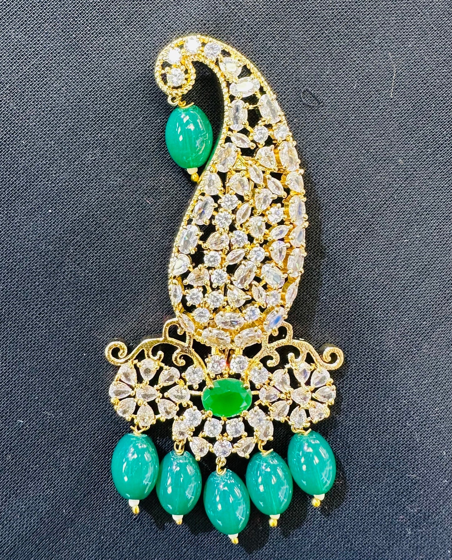Indian Groom Wedding Accessories- Green diamond Kalangi/Kalgi for Men's Safa/Groom Pagdi