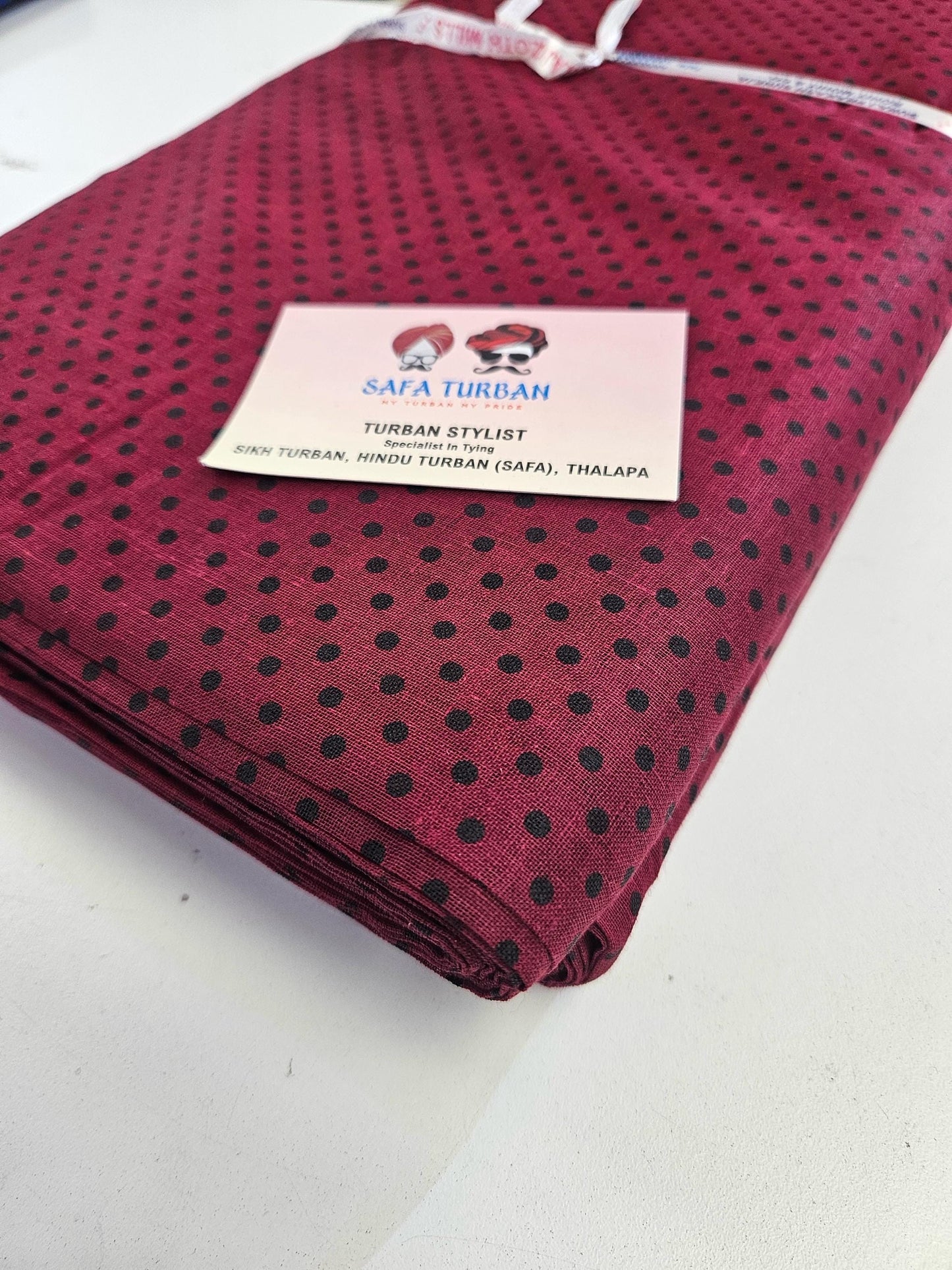 Sikh Turban- Maroon Polka Dot Full Voile turban fabric, Sikh Turban, Turban Fabric, Printed Voile Turban, (stitching/peeko/edges finishing)