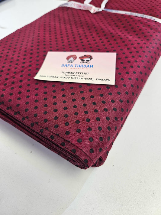 Sikh Turban- Maroon Polka Dot Full Voile turban fabric, Sikh Turban, Turban Fabric, Printed Voile Turban, (stitching/peeko/edges finishing)