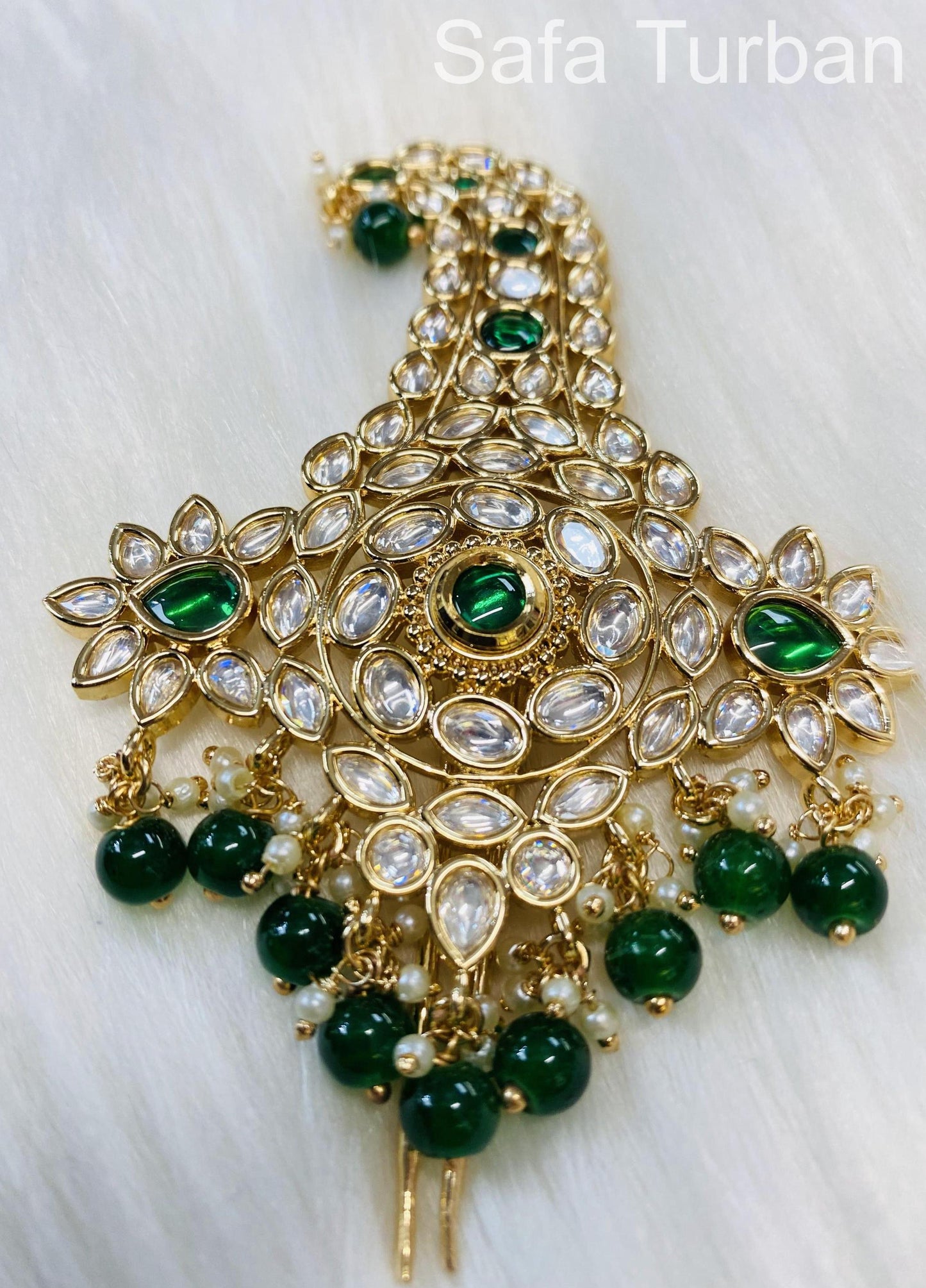 Indian Groom Wedding Accessories- Green Colour- Pachi Kundan Kalangi/Kalgi for Men's Safa/Groom Pagdi