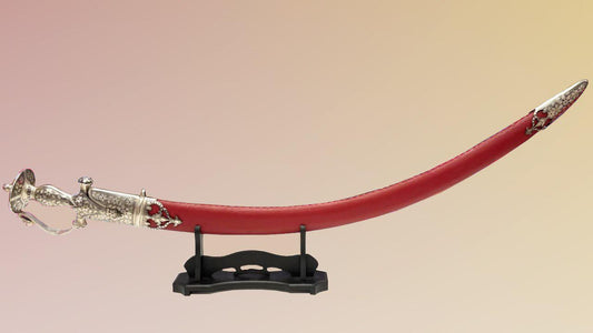 Indian Wedding Decorative Sword/Kirpan- Red Leather with Silver work handle/For wedding purpose/Indian Rajput Wedding Sword