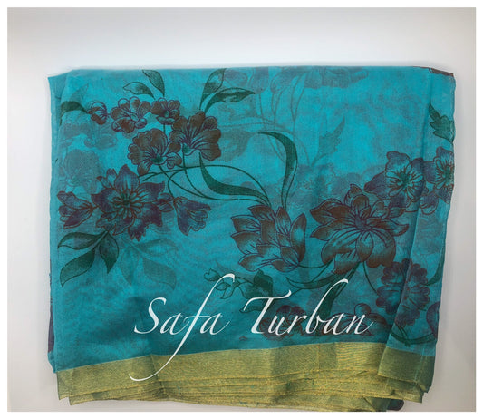 Blue Floral Safa Fabric- Turban Fabric/Safa/Pagdi/Pheta Cloth (Floral) for Barati/Groom/Social Occasion