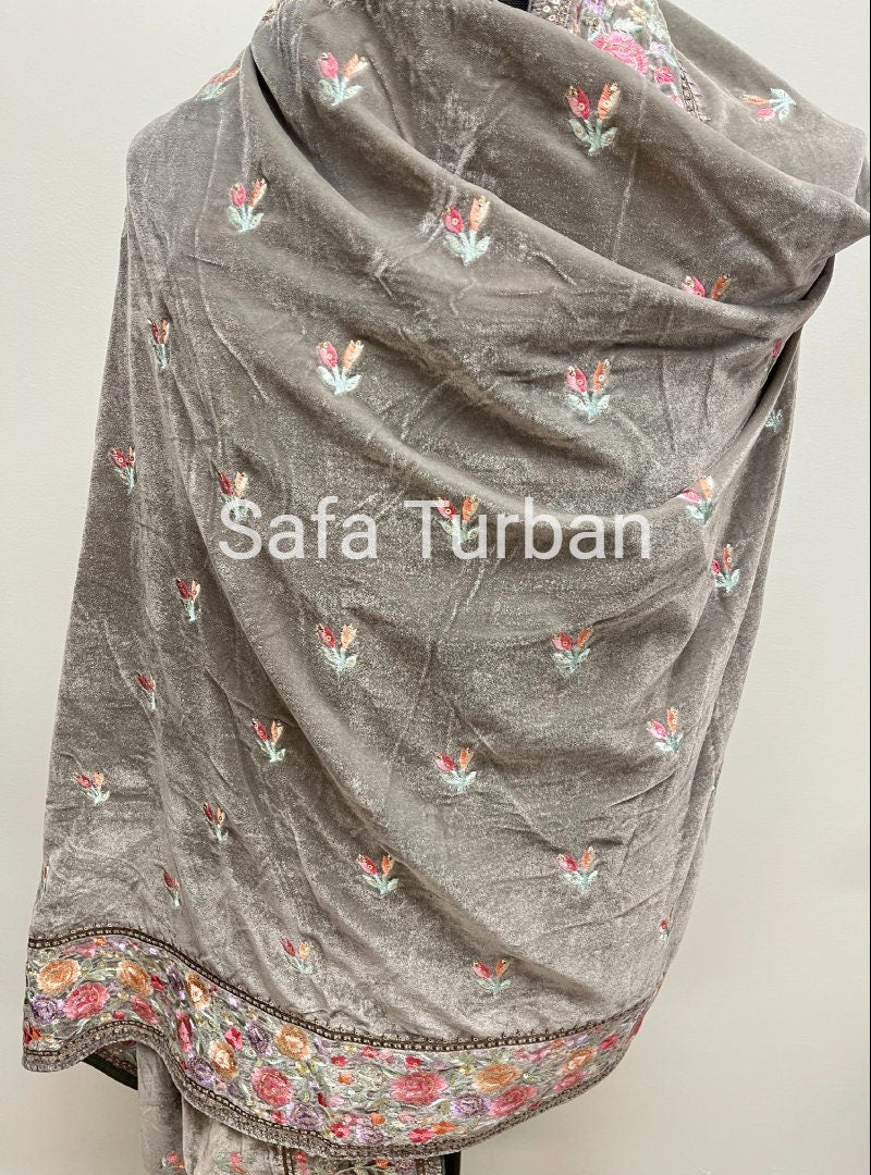 Phulkari Dupatta- Women's Phulkari Dupatta, Scarf, Multicolour Phulkari Chunni, Dupatta (Grey)