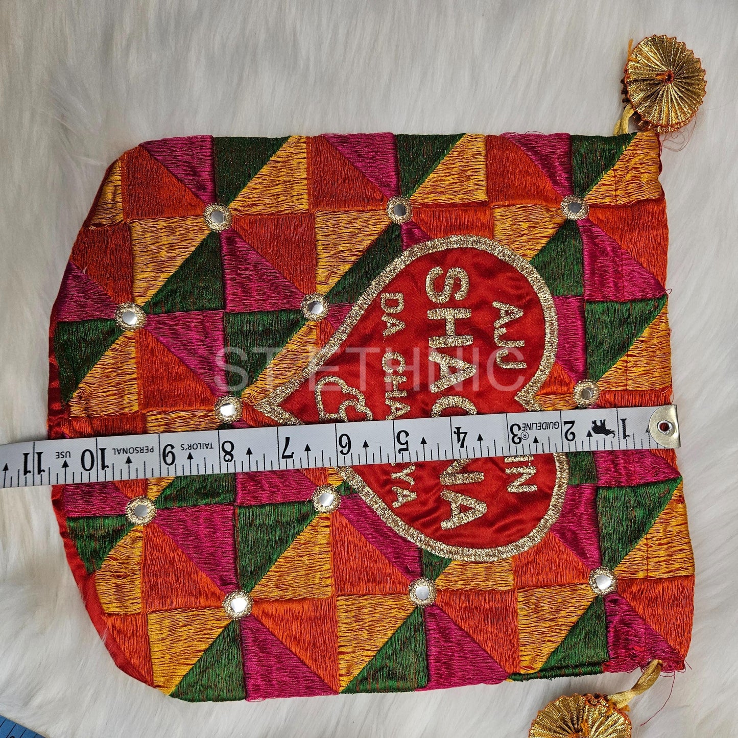Indian Wedding- Desi Mithai/ Bhaji/Ladoo Bag- Potli Bag for Return Gifts Wedding II Sweets Bag Gift II Phulkari print potli