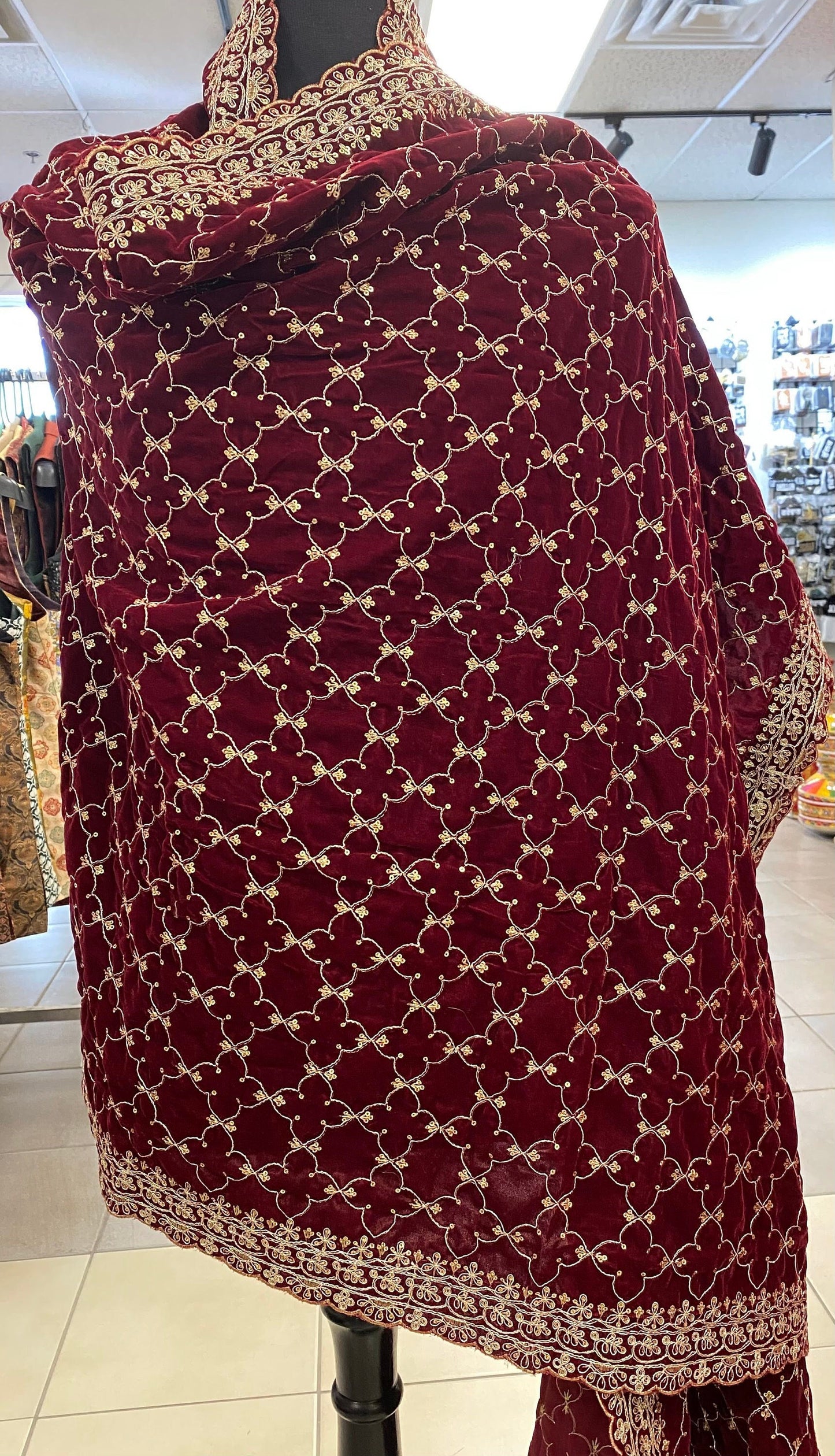 Indian Wedding- Velvet Shawl /Dupatta, Velvet Dupatta- Women's / Men's Velvet Dupatta, Shawl, Dupatta