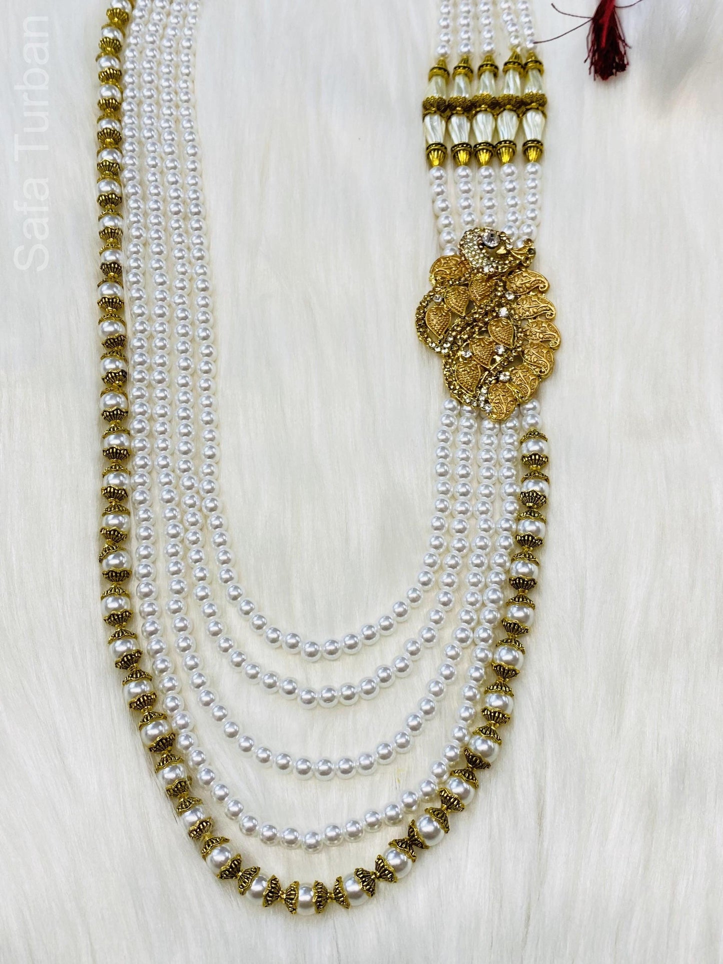 Indian Wedding- Pearl Stone Five Layer  Studded Necklace for Men/Groom for Wedding