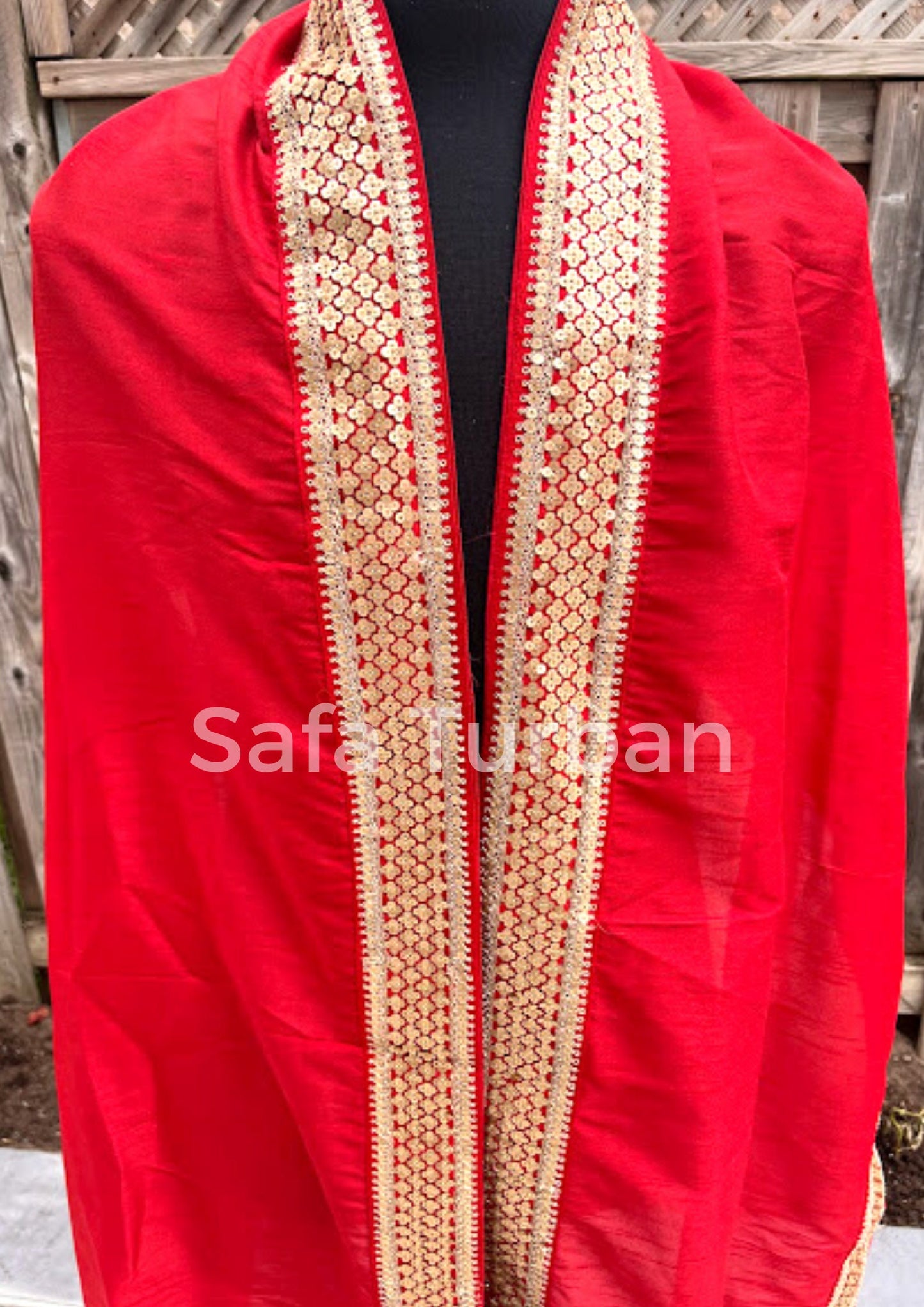 Groom Wedding Shawl- raw silk Sherwani Shawl for Groom with Golden Border (Red) I Groom Palla I Wedding Duppata I Wedding Shawl