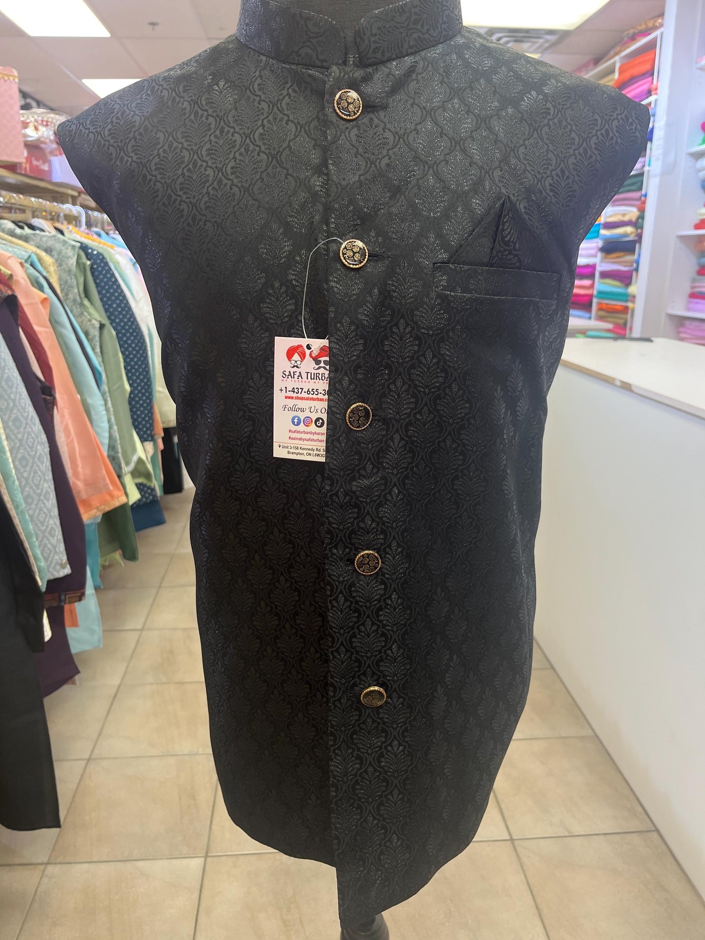Designer Black Men Vests- Men Vests- Wedding Vest, Kurta Pajama Vest, Prom Party Dress, Casual Wear (Size available 38,40,42,44,46)