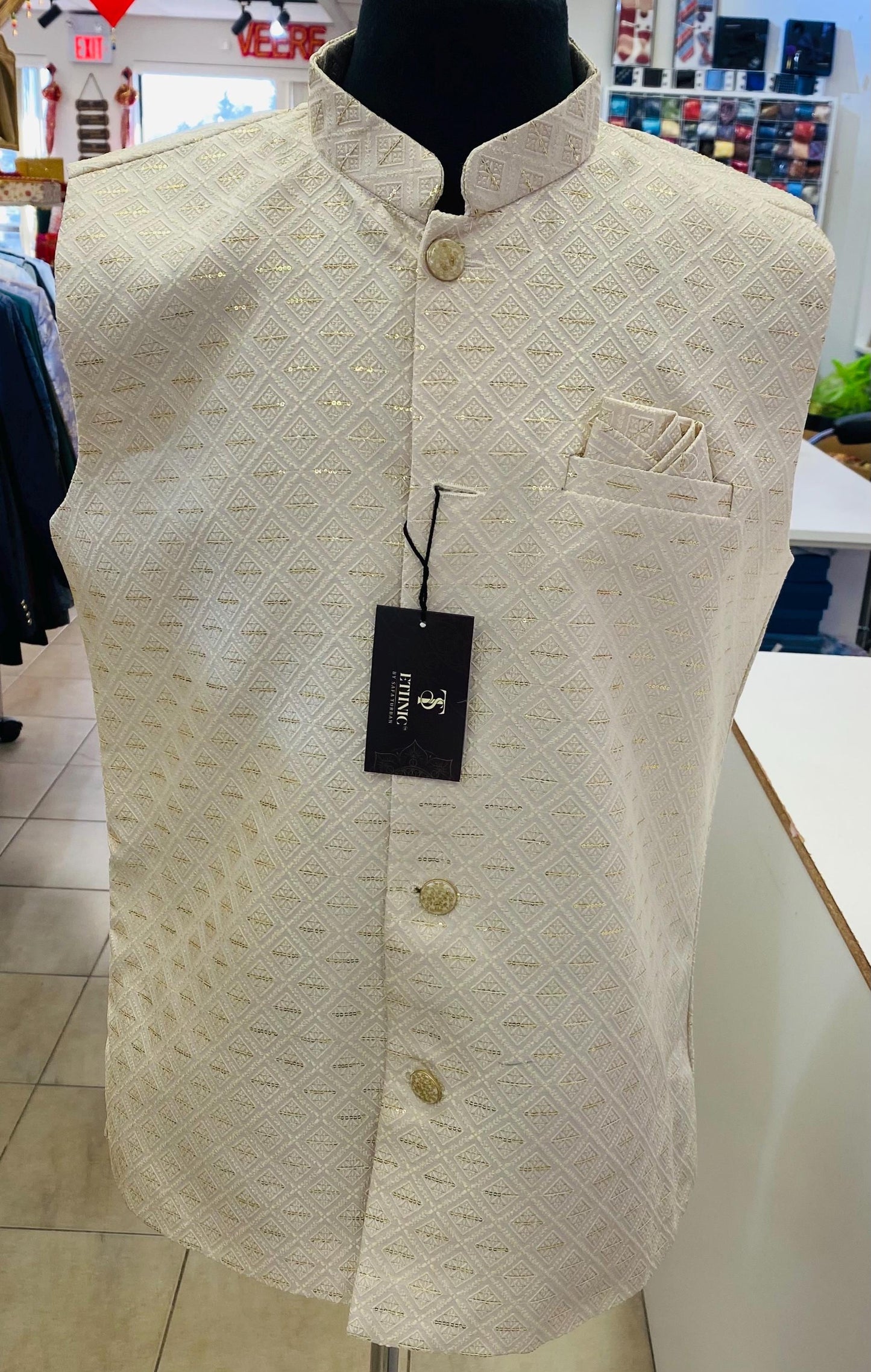 Designer Golden Men Vests- Men Vests- Wedding Vest, Kurta Pajama Vest, Prom Party Dress, Casual Wear (Size available 38,40,42,44,46)