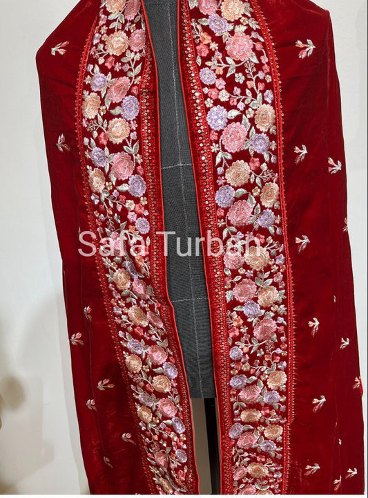 Velvet Dupatta- Women's Velvet Dupatta, Shawl, Dupatta (Red-Navy Blue Colour)