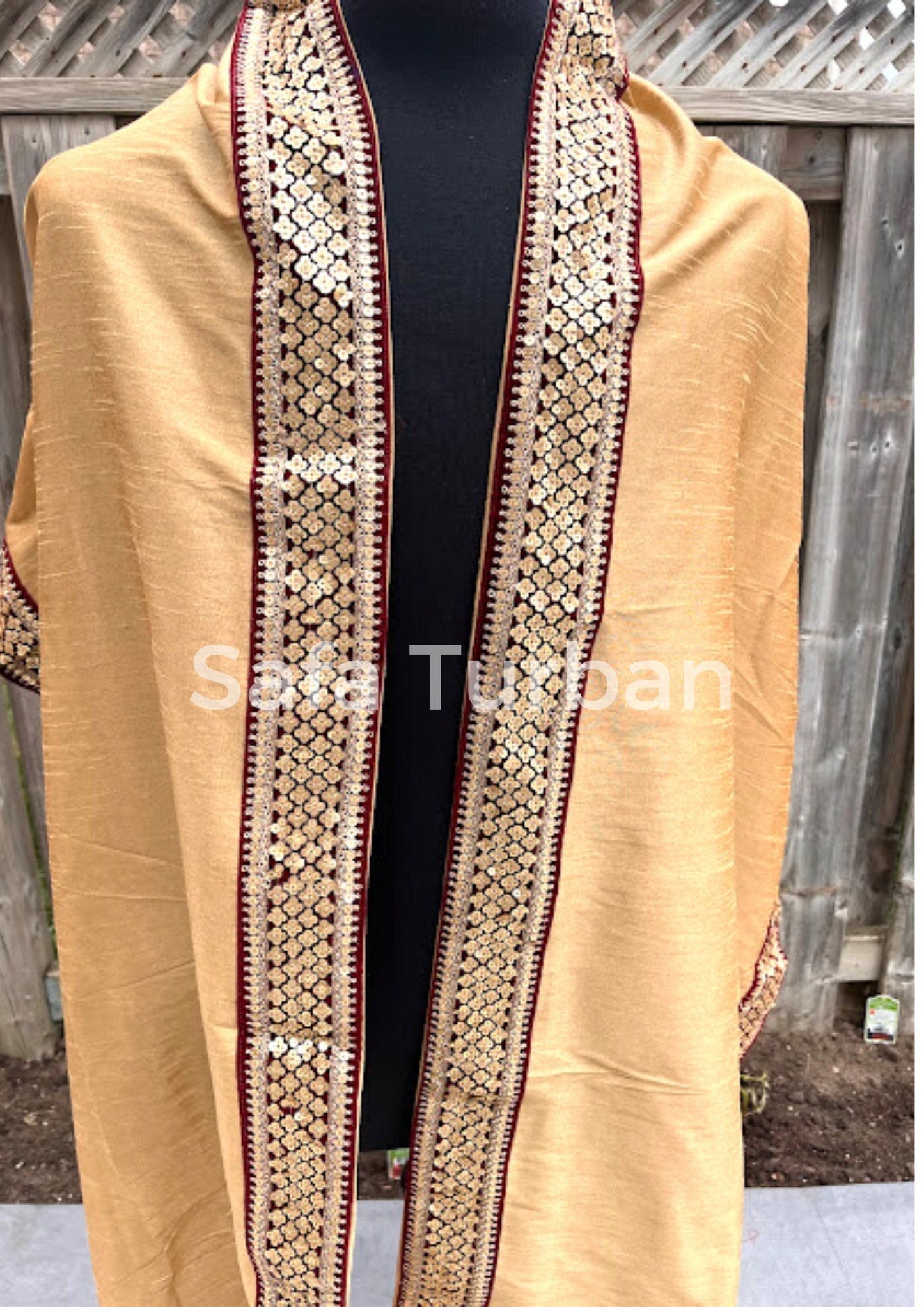 Groom Wedding Shawl- Raw Silk Fabric Shawl for Groom with Maroon Border (Beige) I Groom Palla I Wedding Duppata I Wedding Shawl