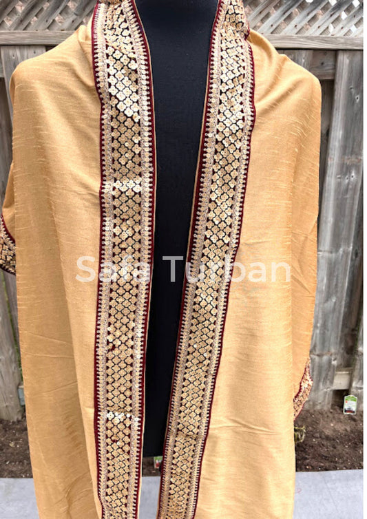 Groom Wedding Shawl- Raw Silk Fabric Shawl for Groom with Maroon Border (Beige) I Groom Palla I Wedding Duppata I Wedding Shawl