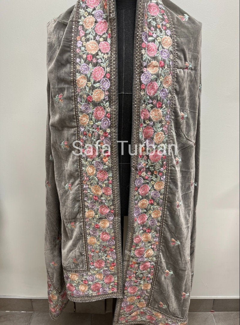 Phulkari Dupatta- Women's Phulkari Dupatta, Scarf, Multicolour Phulkari Chunni, Dupatta (Grey)