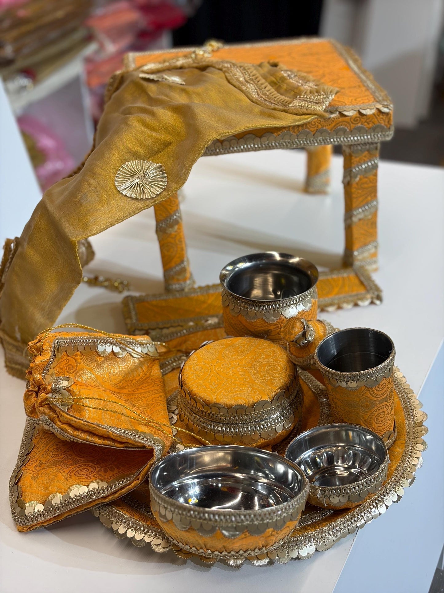 Indian Wedding Accessories- Bride/Groom Mehndi Mayian/ Haldi/ Maiyan/ Vatna Ceremony- Full Set