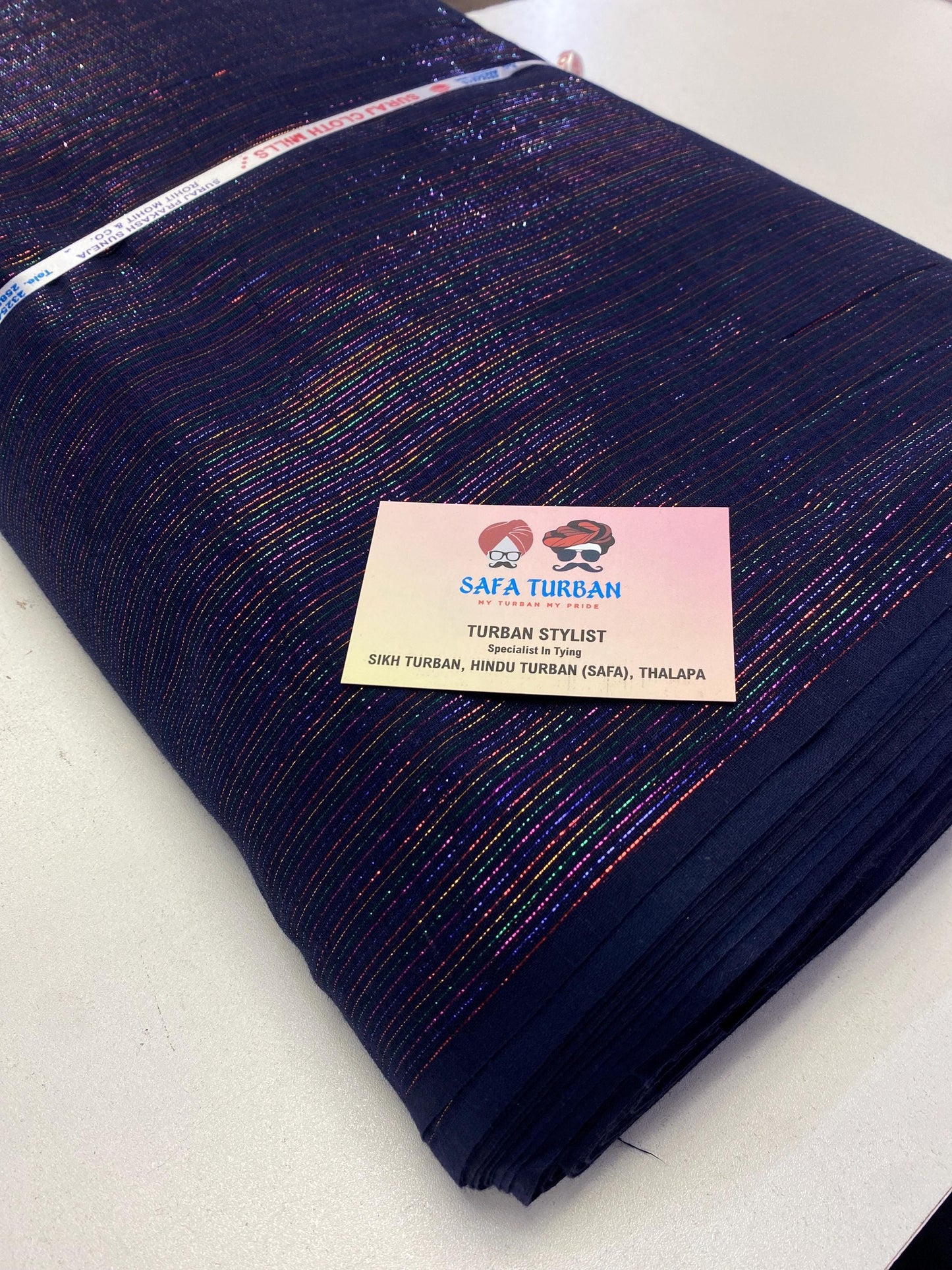 Sikh Turban- Printed Voile Turban Fabric- Navy Blue Colour, Sikh Turban, Printed Voile Turban, (stitching/peeko/edges finishing)
