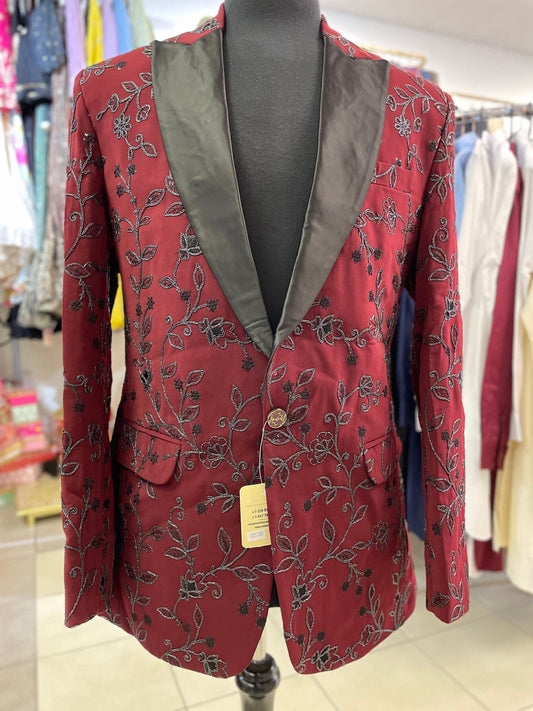 Designer Maroon & Black Slim Fit Festive Blazer Embellished Coat/Blazer/Jacket For Men