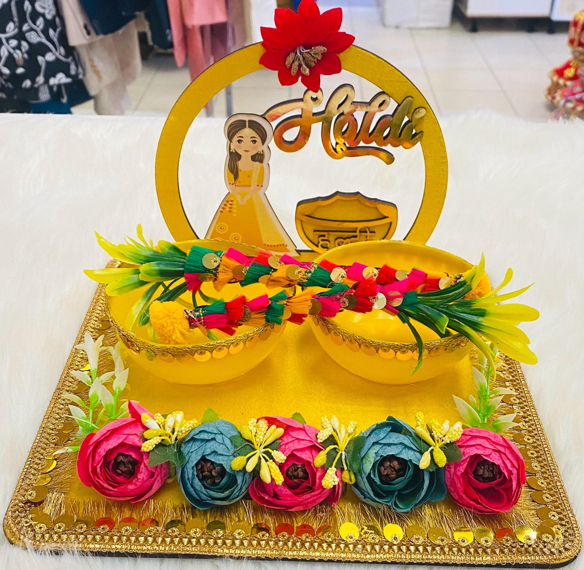 Wedding Accessories- Bride/Groom Mayian/ Haldi/ Maiyan/ Vatna Ceremony-Decorative  Wooden board and  2Bowls