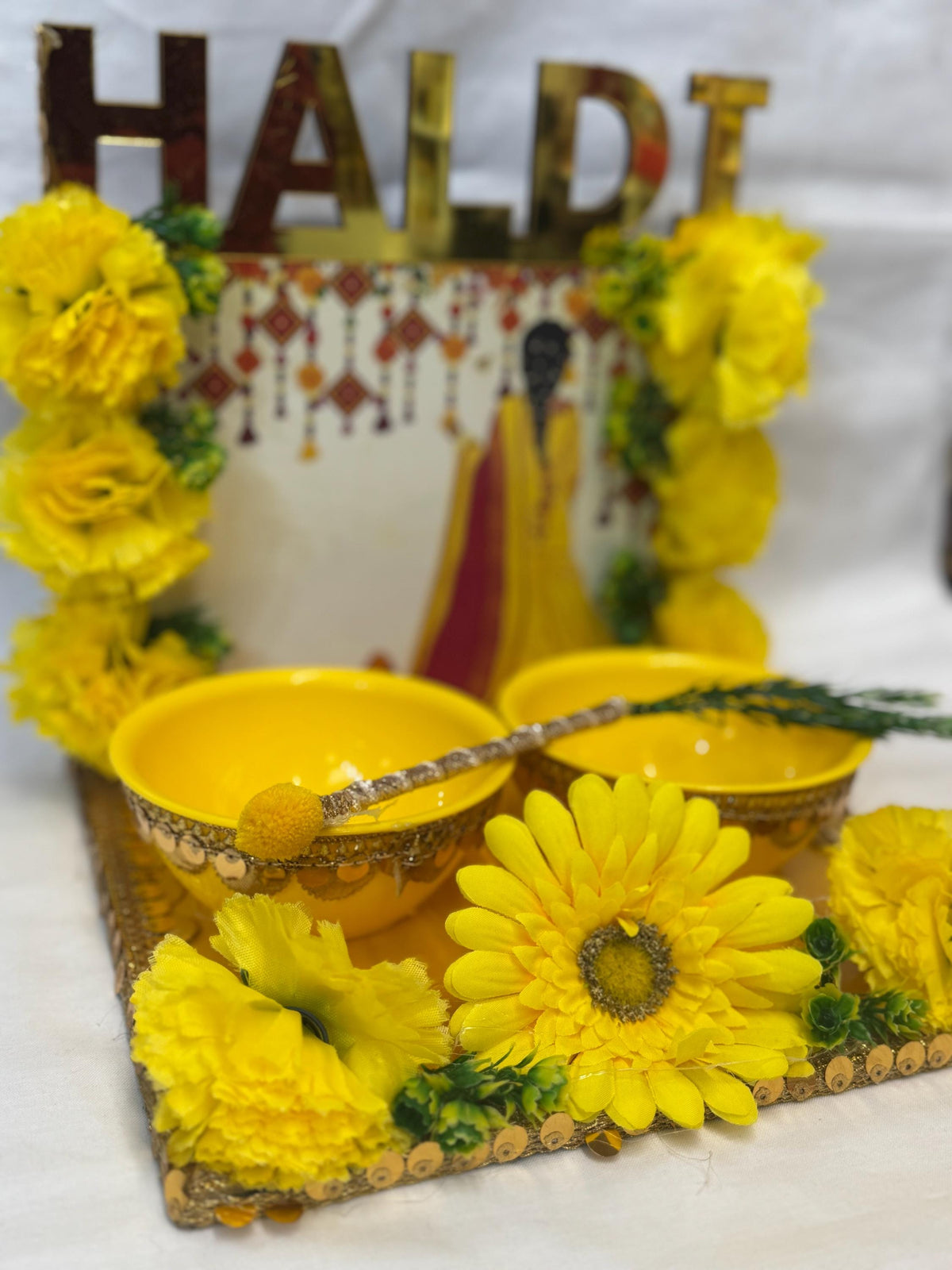 Wedding Accessories- Bride/Groom Mayian/ Haldi/ Maiyan/ Vatna Ceremony-Decorative  Wooden board and  2Bowls