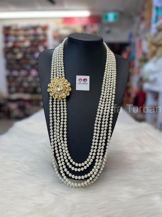 Indian Wedding- Pearl Stone Five Layer Studded Necklace for Men/Groom for Wedding