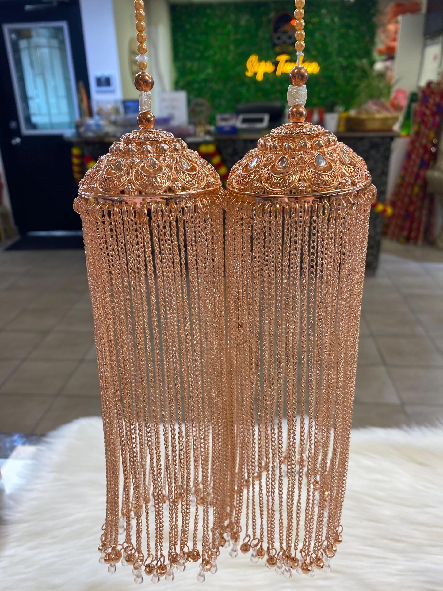 Beautiful Rose Gold Bridal Handmade Antique Kalire/Kaleera/Kalera/Kalira Bridal Hand Hanging Kaleera for Brides/Dulhan/Girls(sold as pair)
