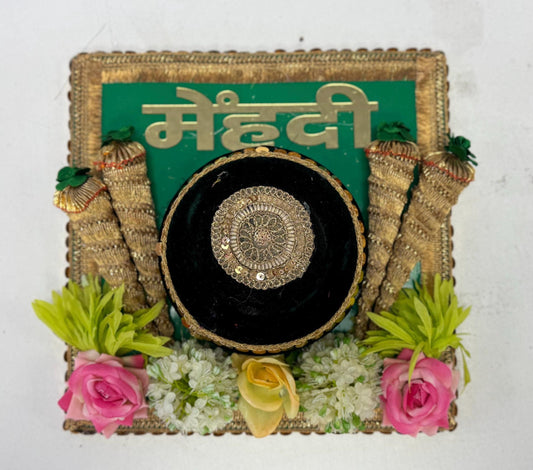 Mehndi Ceremony Platter, Mehndi Décor Mehndi Tray/ Heena Plate for Wedding with Bowl and 4pc Mehndi Cones