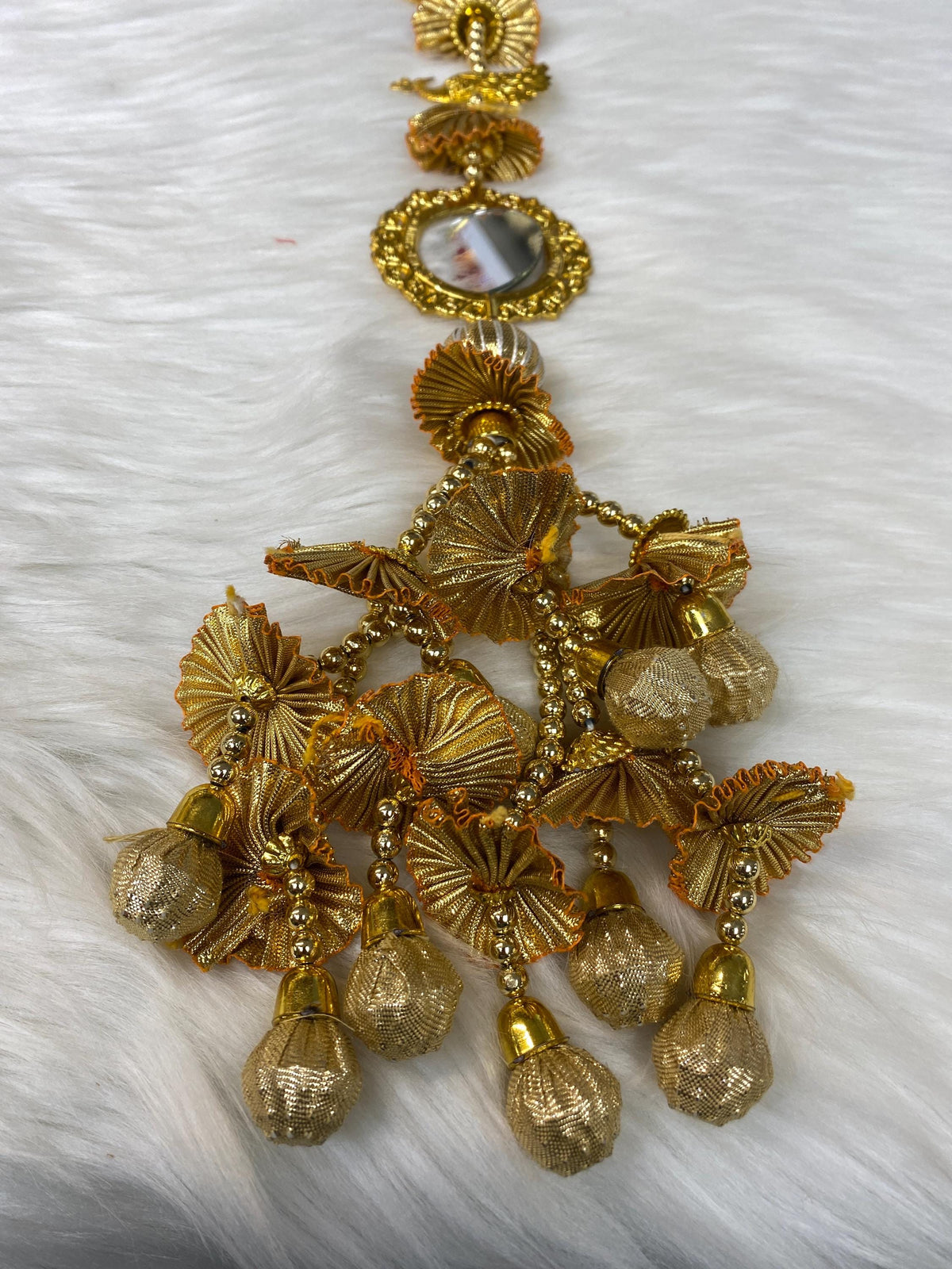 Punjabi Golden Colour Fabric Parandi Tassles Hair Extensions with Beads for Women and Girls (Sold per piece)