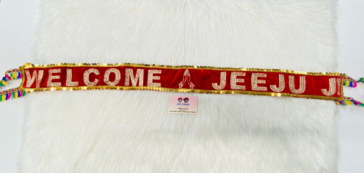 2.5 Meters Custom Wedding Entry Ribbon "Welcome Jeeju Ji” II Indian Groom/Bride II  Indian Wedding Ribbon Cutting Ceremony