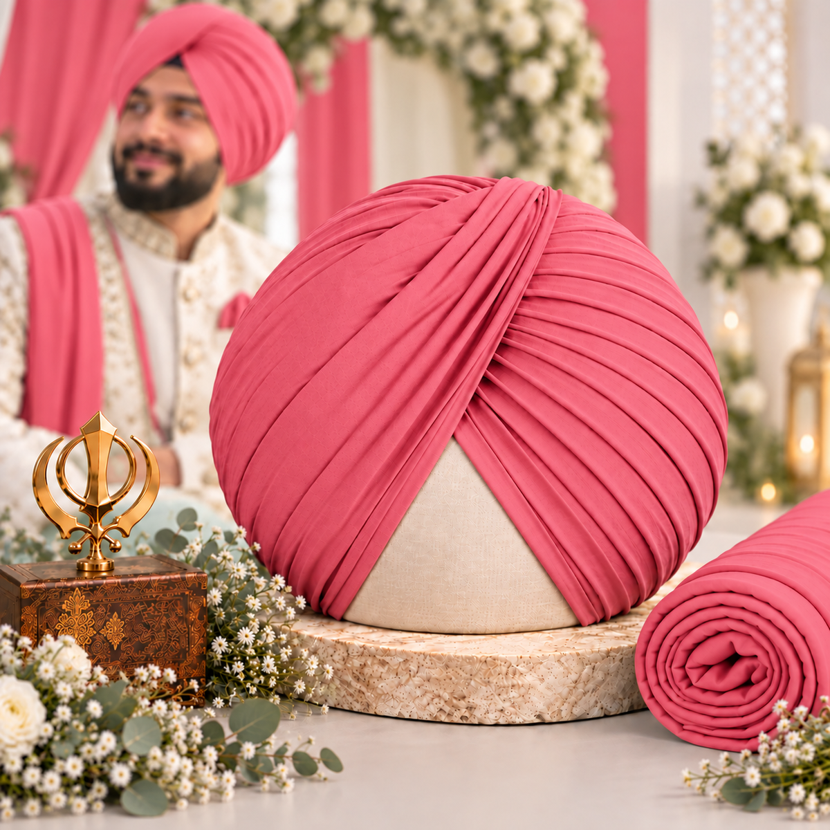Sikh Turban- Peachi Pink (Full Voile and Rubia(Medium)/Half and Half Voile) (Copy)