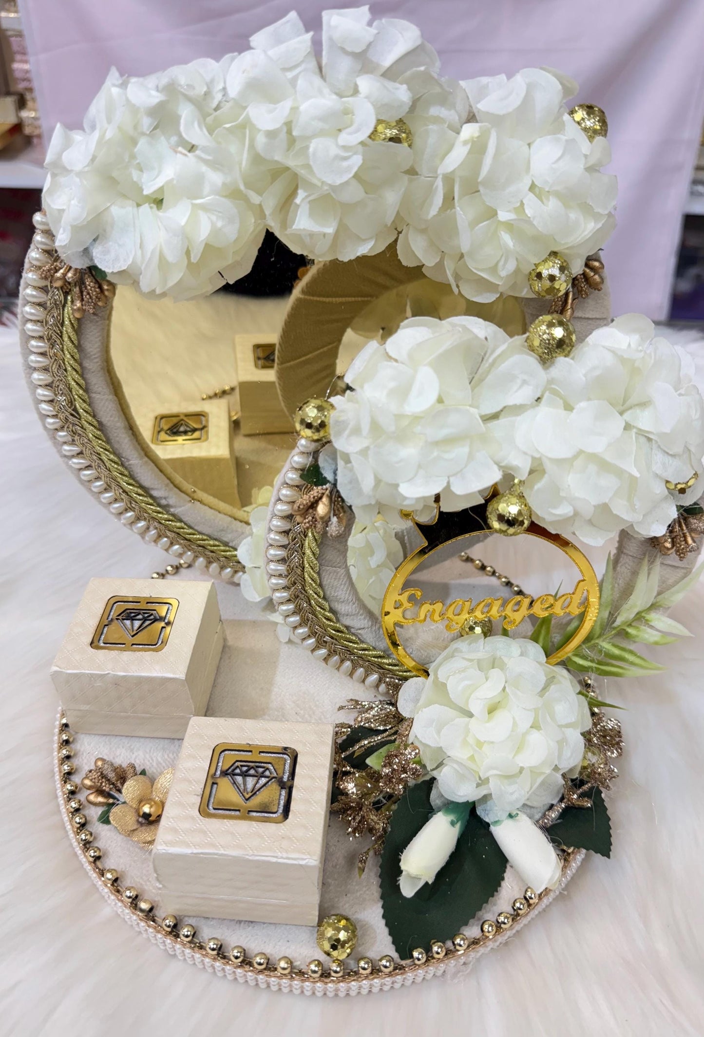 Decorative Engagement Round Ring Platter/ Hand Crafted Decorative Platter For Ring Ceremony/Ring Tray/Ring Box