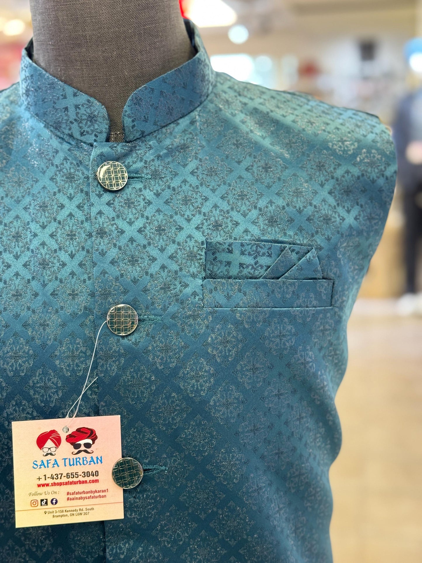 Designer Peacock Green Men Vest- Wedding Vest, Wedding Dress, Kurta Pajama Vest, Casual Wear