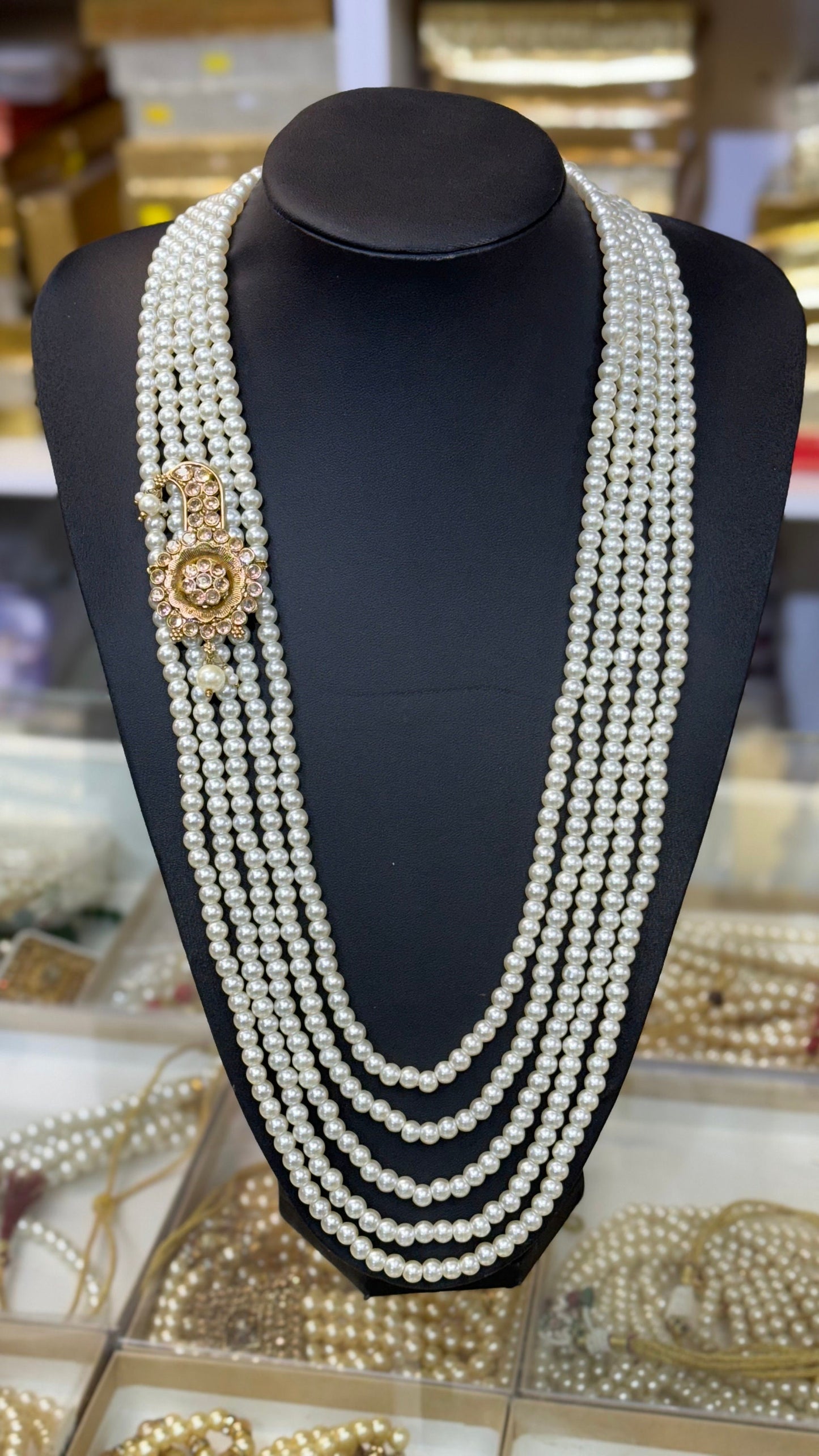 Indian Wedding- Pearl Stone Five Layer  Studded Necklace for Men/Groom for Wedding