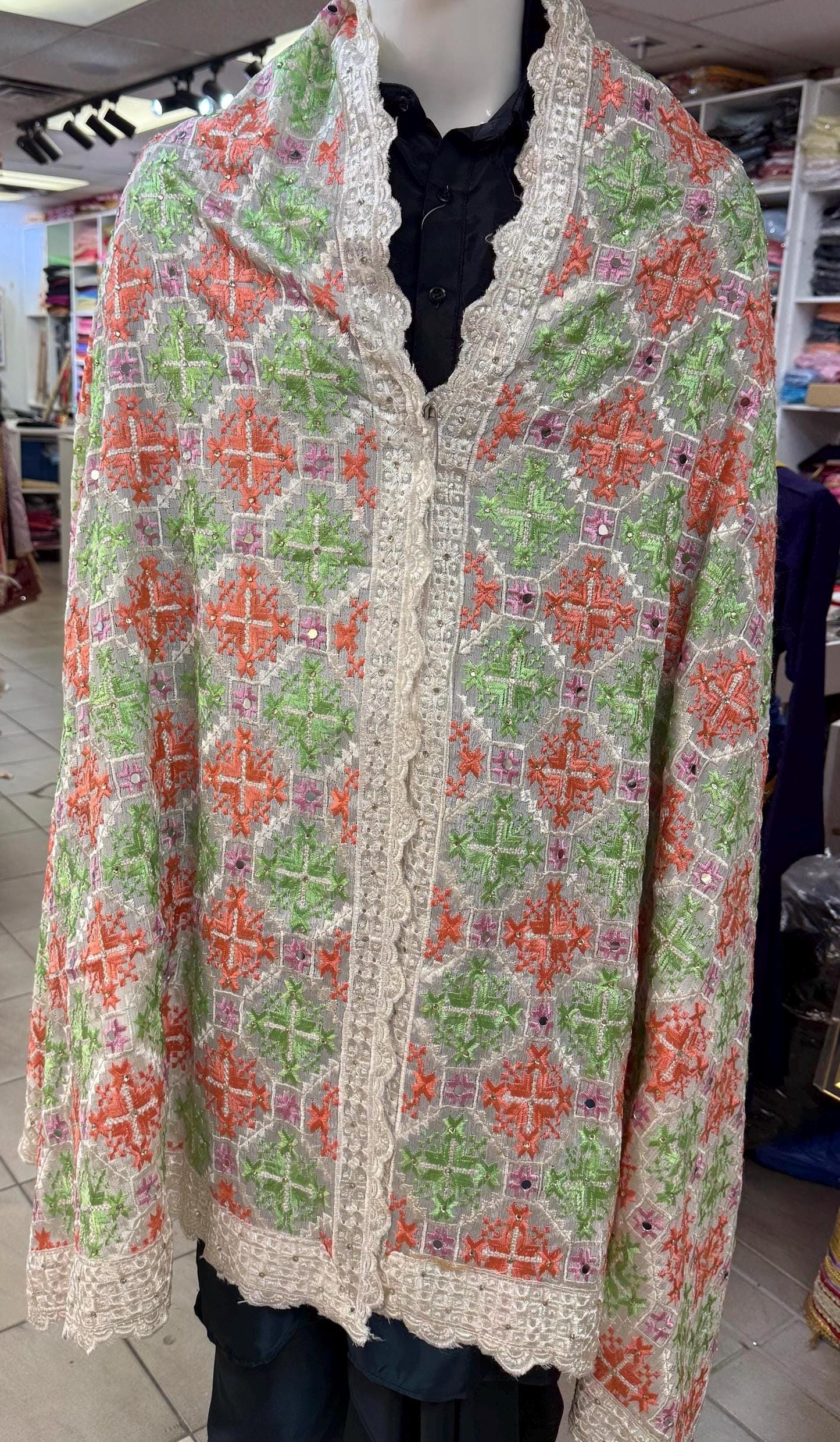 Phulkari Dupatta- Women's Phulkari Dupatta, Scarf, Multicolour Phulkari Chunni, Dupatta