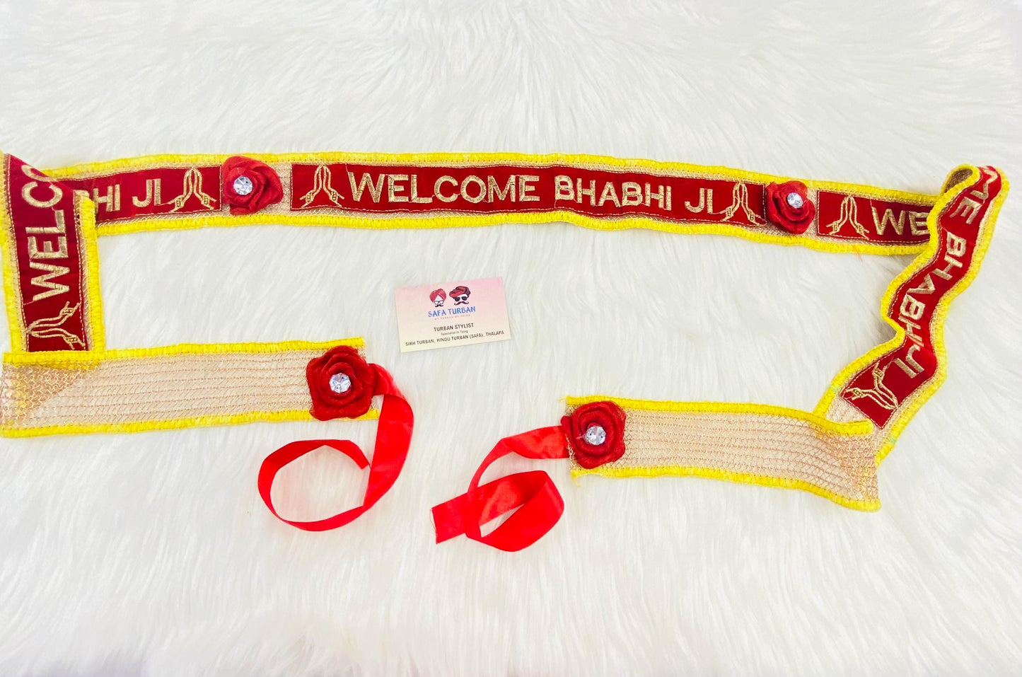2.5 Meters Custom Wedding Entry Ribbon "Welcome Bhabhi Ji” II Indian Groom/Bride II  Indian Wedding Ribbon Cutting Ceremony
