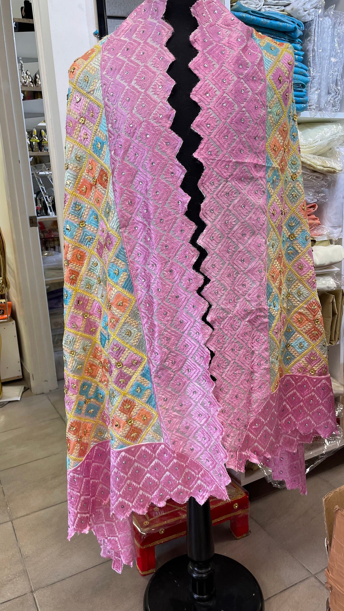 Phulkari Dupatta- Women's Phulkari Dupatta, Scarf, Multicolour Phulkari Chunni, Dupatta