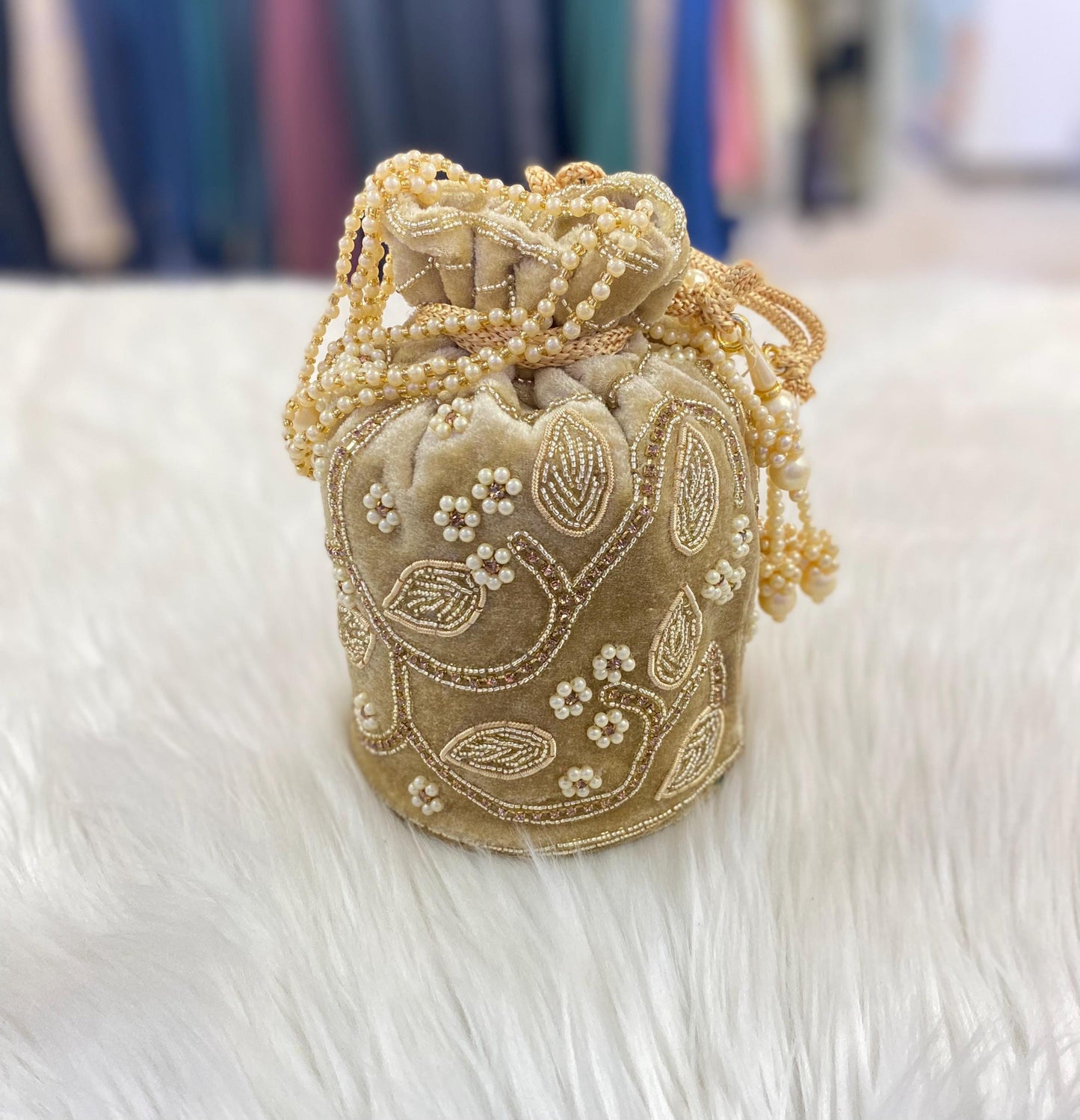 Designer Bridal Potli Bag for women with Embroidery and Embellished Stones