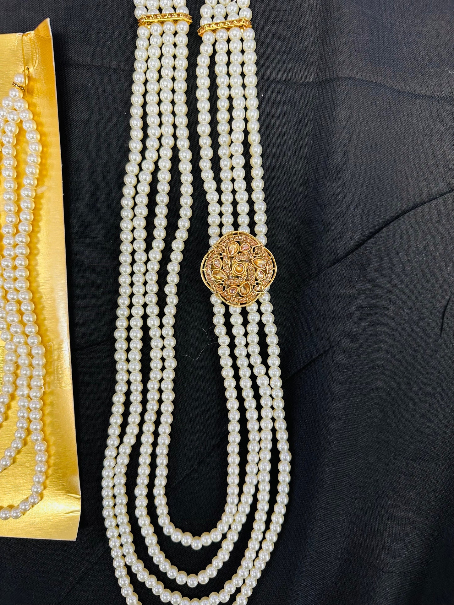 Kalgi  and Pearl Necklace- Kundan Kalangi/Kalgi, Pearl Necklace with Kundan Brooch for Men's Safa/Groom Pagdi