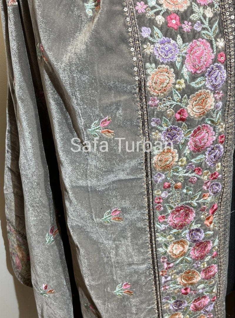 Phulkari Dupatta- Women's Phulkari Dupatta, Scarf, Multicolour Phulkari Chunni, Dupatta (Grey)
