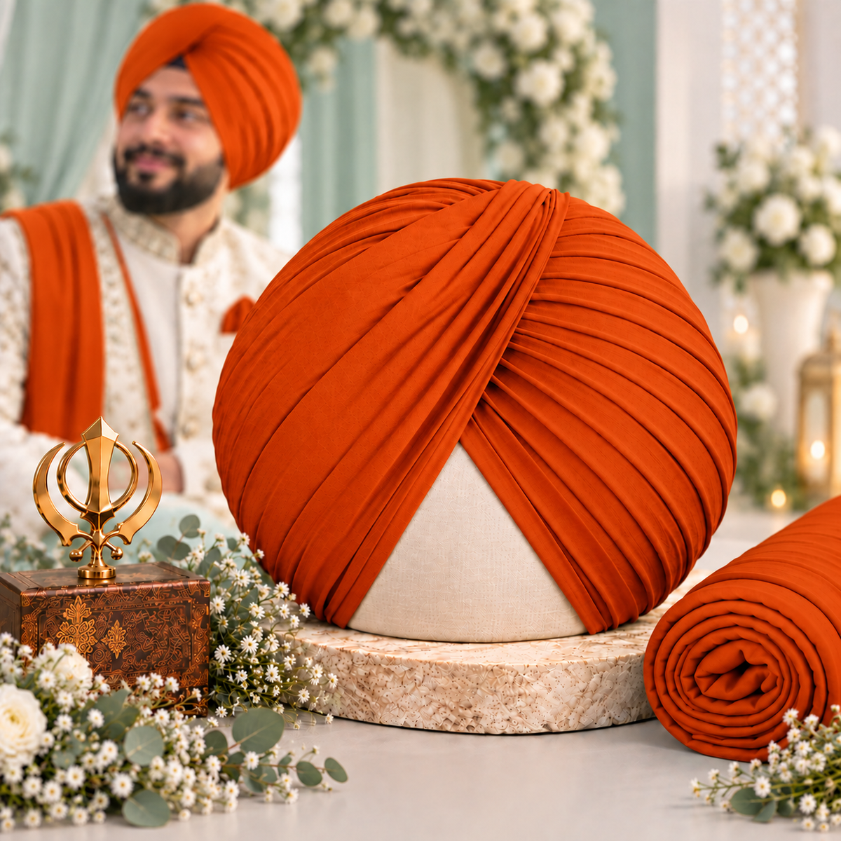 Sikh Turban- Kesari (Full Voile and Rubia(Medium)/Half and Half Voile)